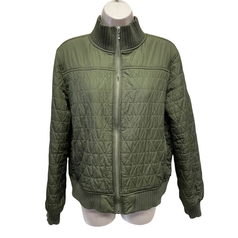 Prana Jacket Women Army Green Quilted Fleece Lined Bomber Large